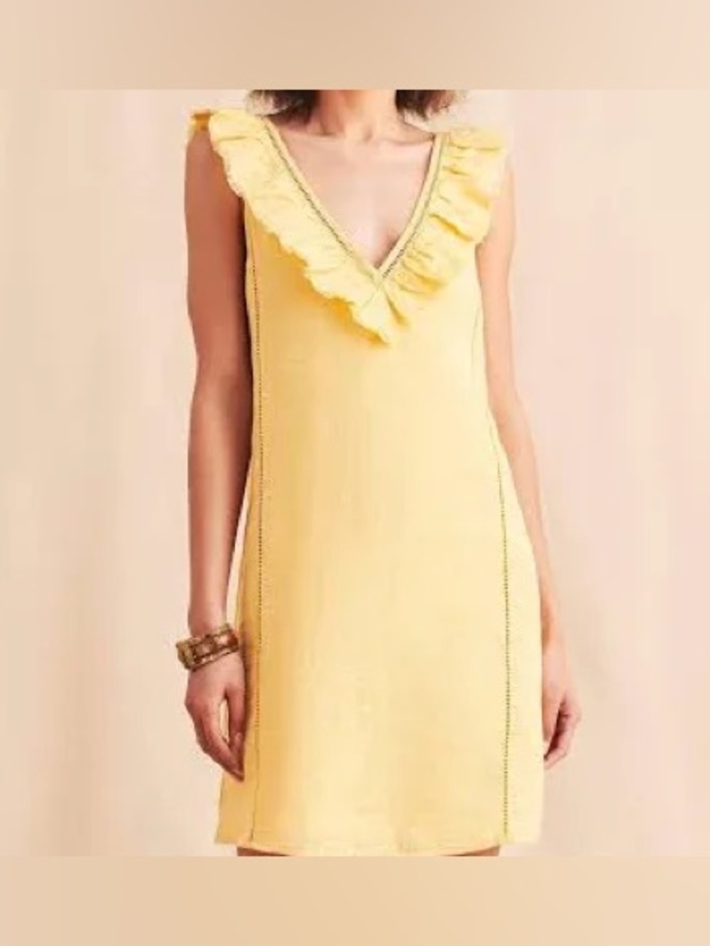 Faherty Ellis Linen Shift Dress In Yellow Size Large